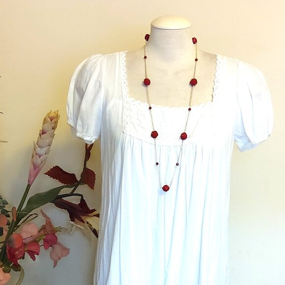 Vintage NEW Rose Charm Red Flower Necklace Silver Tone Chain VTG Timeless - Picture 6 of 7